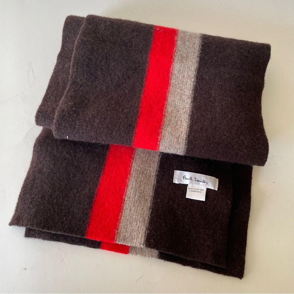 Paul Smith Brown Colorblock 100% Pure New Lambswool Scarf